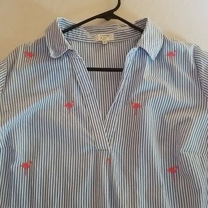 Crown and Ivy  (1x) Flamingo V-neck Popover Shirt